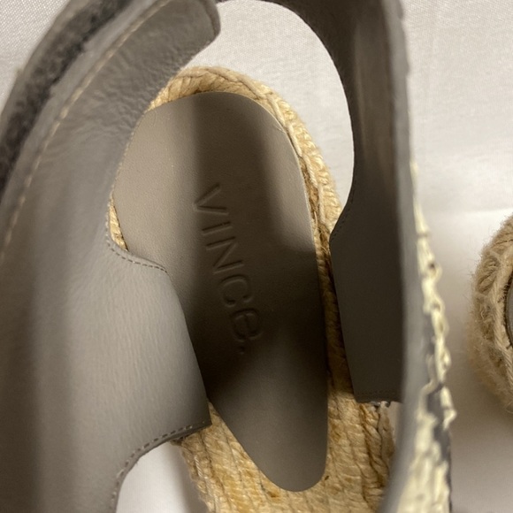 VINCE Sophie Snake Embossed Espadrille Ankle Strap Wedges Tan Size 7 - Picture 6 of 7